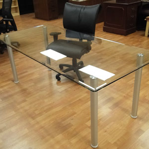 6ft - 8ft Glass Conference Table with a Clear Glass Top