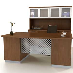 Modern Executive Desk with Metal & Wood, Optional Credenza