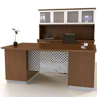 Modern Executive Desk with Metal & Wood, Optional Credenza