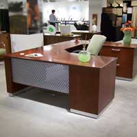 Modern U-Shaped Executive Desk with Metal & Wood