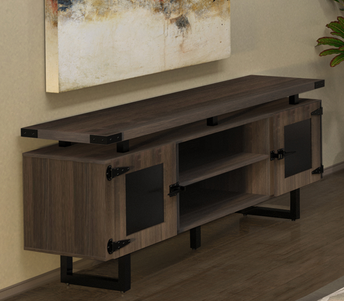 Modern Office Credenza With Metal Base Glass Doors Conference